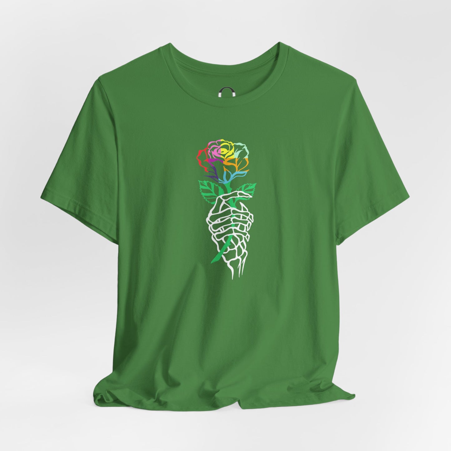 Skeleton Hand Holding Colorful Rose Tee