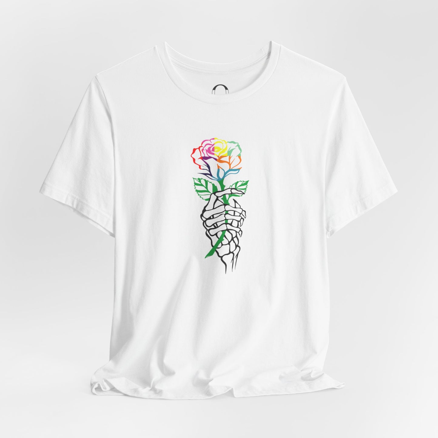 Skeleton Hand Holding Colorful Rose Tee