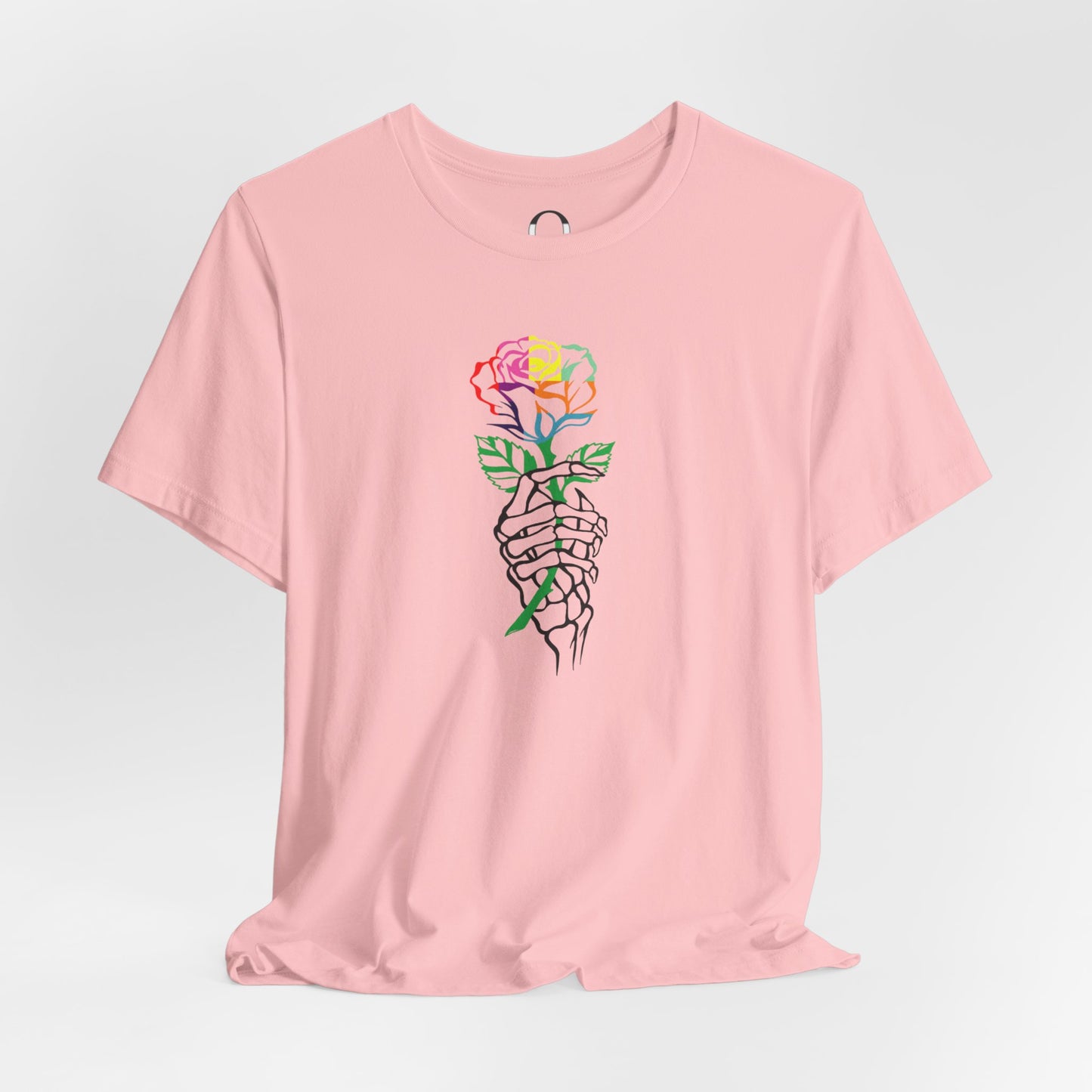 Skeleton Hand Holding Colorful Rose Tee