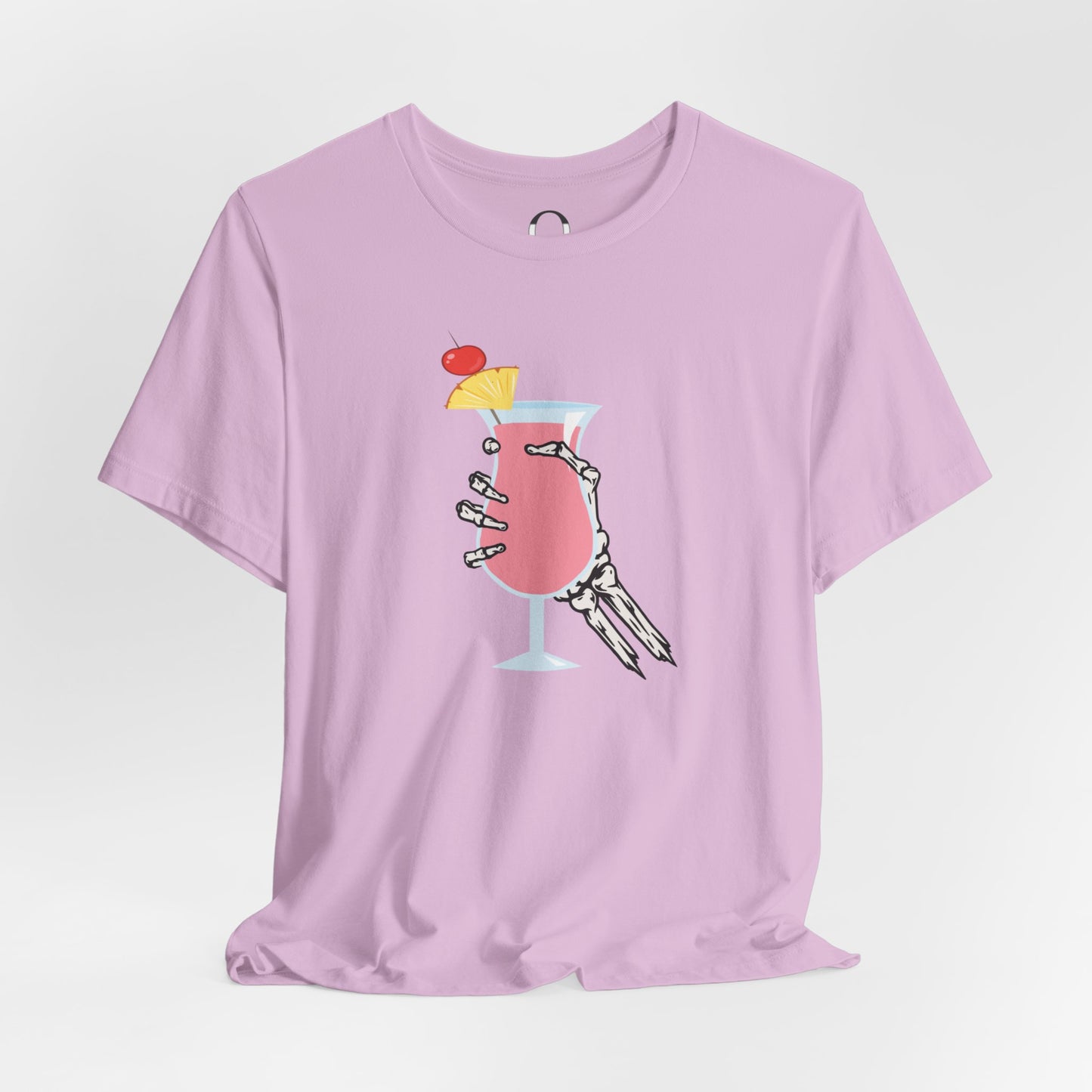 Skeleton Hand Holding Pink Summer Drink Tee