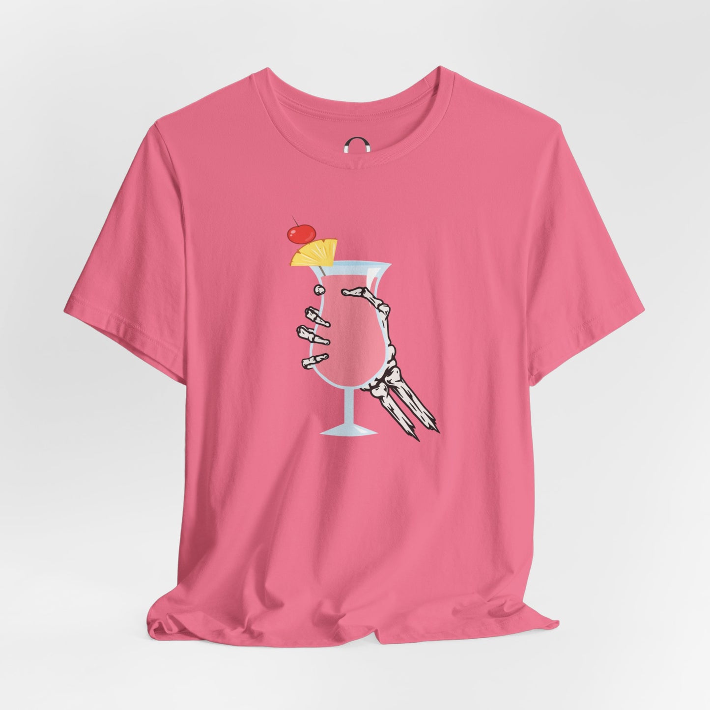 Skeleton Hand Holding Pink Summer Drink Tee