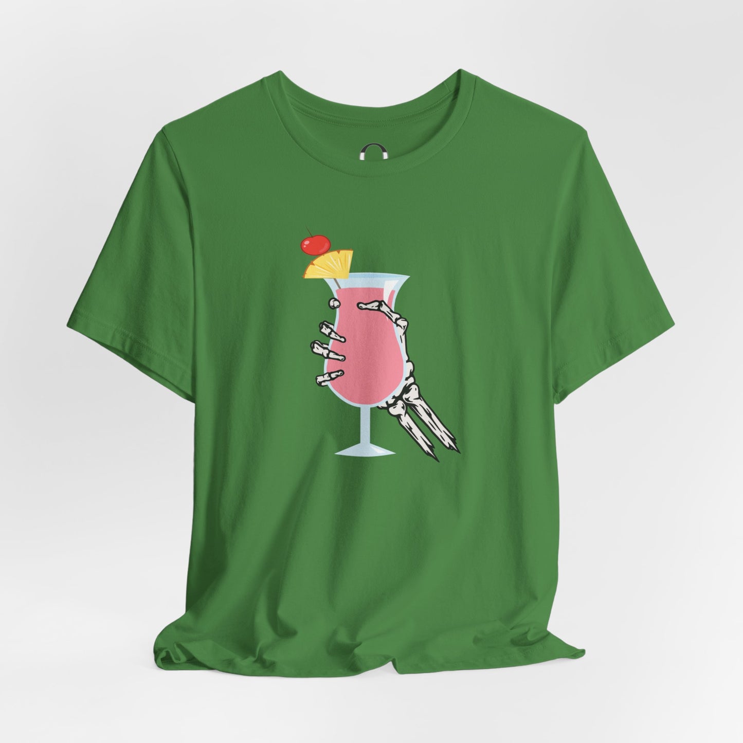 Skeleton Hand Holding Pink Summer Drink Tee