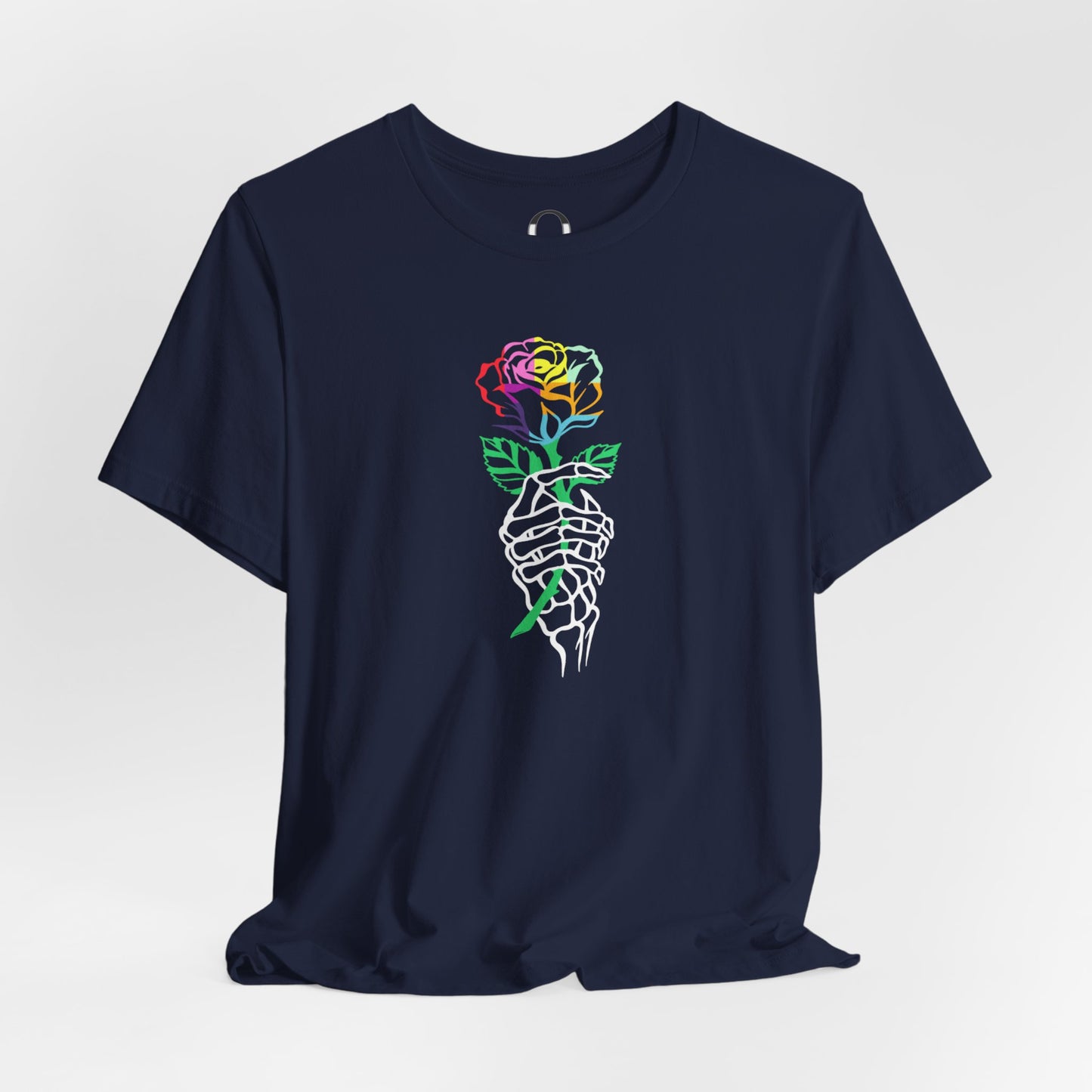 Skeleton Hand Holding Colorful Rose Tee