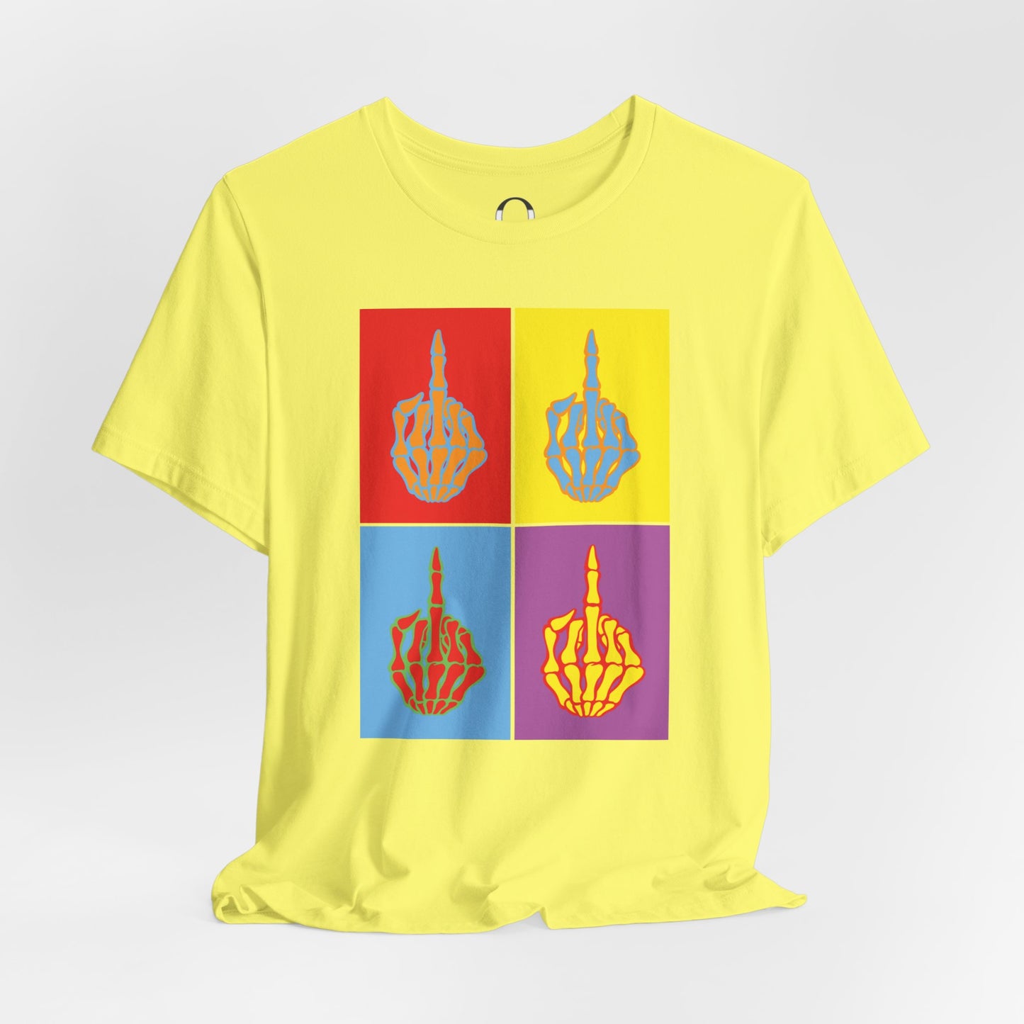 Pop Art Inspired Skeleton Hand Middle Finger Tee