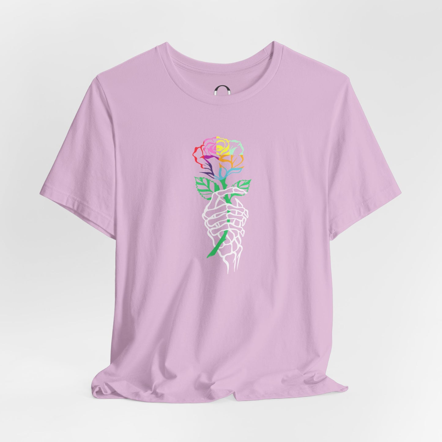 Skeleton Hand Holding Colorful Rose Tee