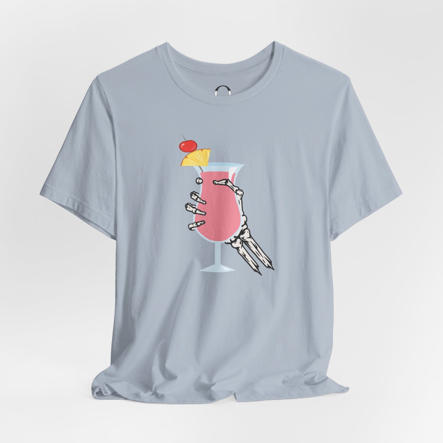 Skeleton Hand Holding Pink Summer Drink Tee