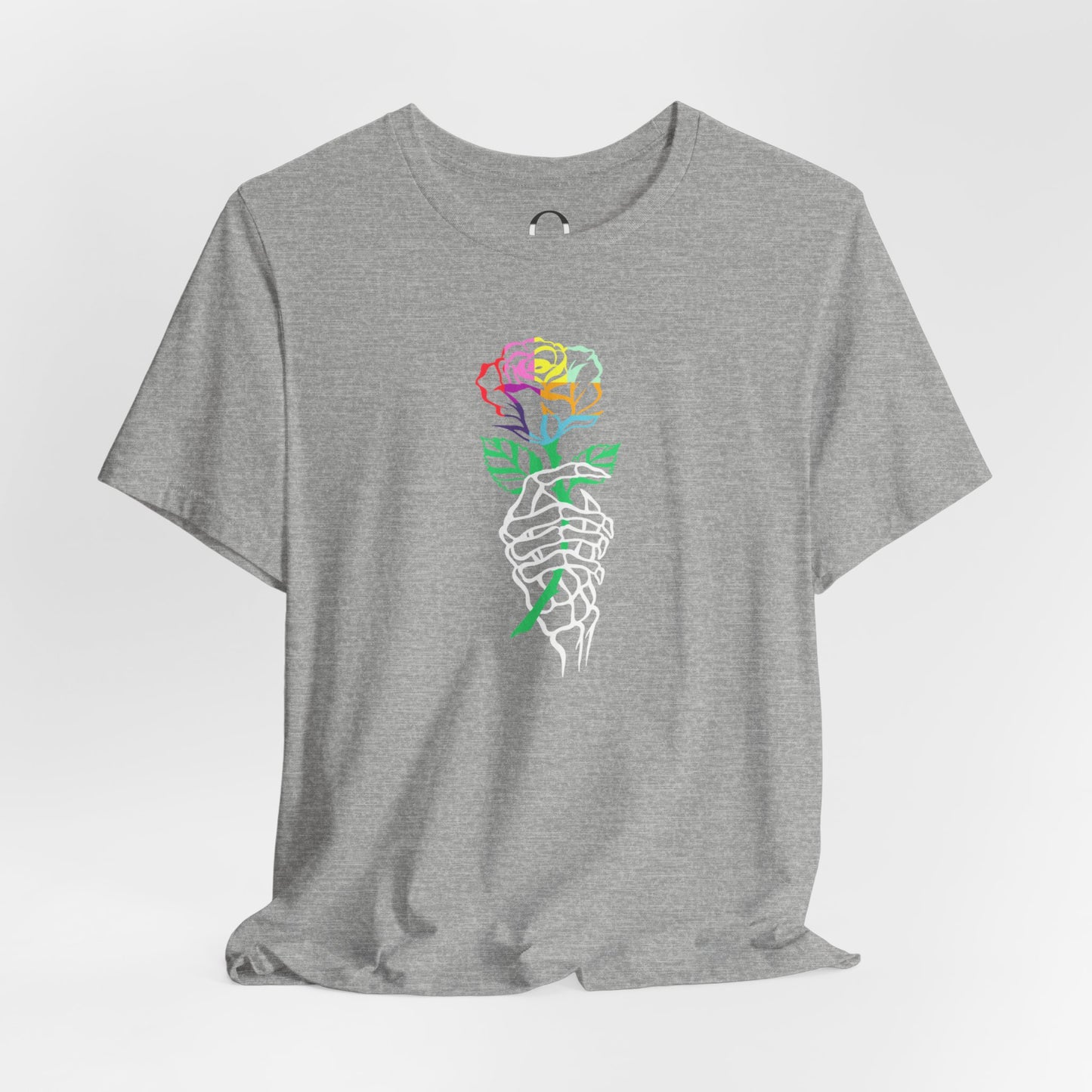 Skeleton Hand Holding Colorful Rose Tee