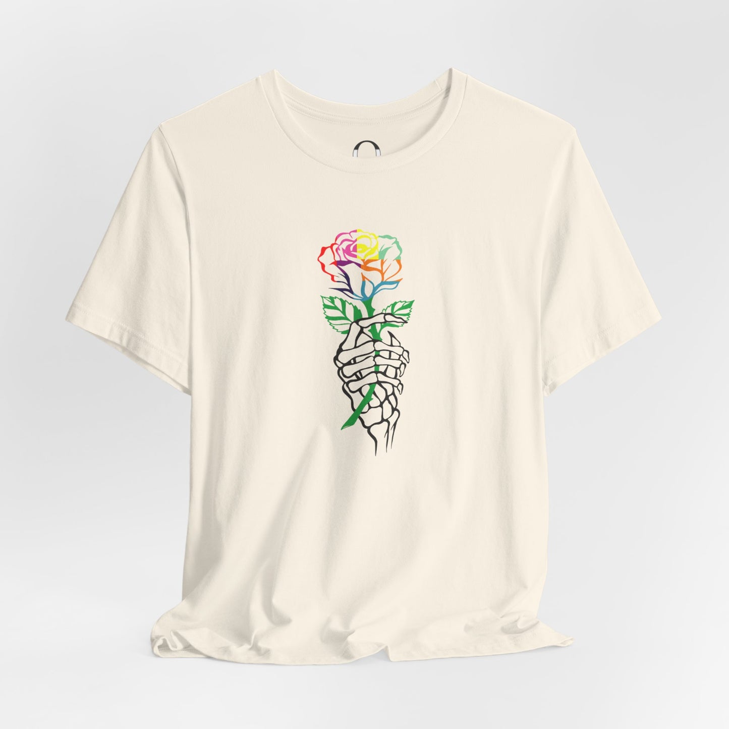 Skeleton Hand Holding Colorful Rose Tee
