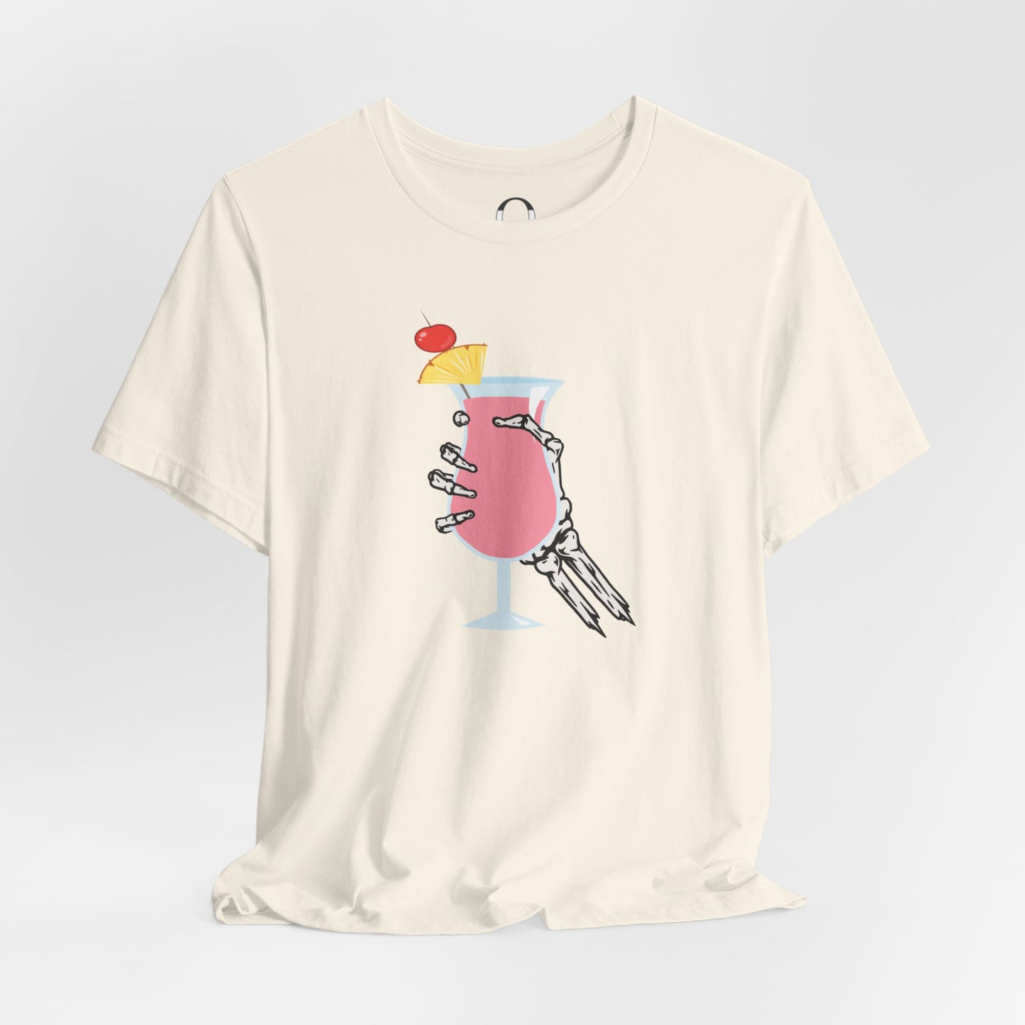 Skeleton Hand Holding Pink Summer Drink Tee