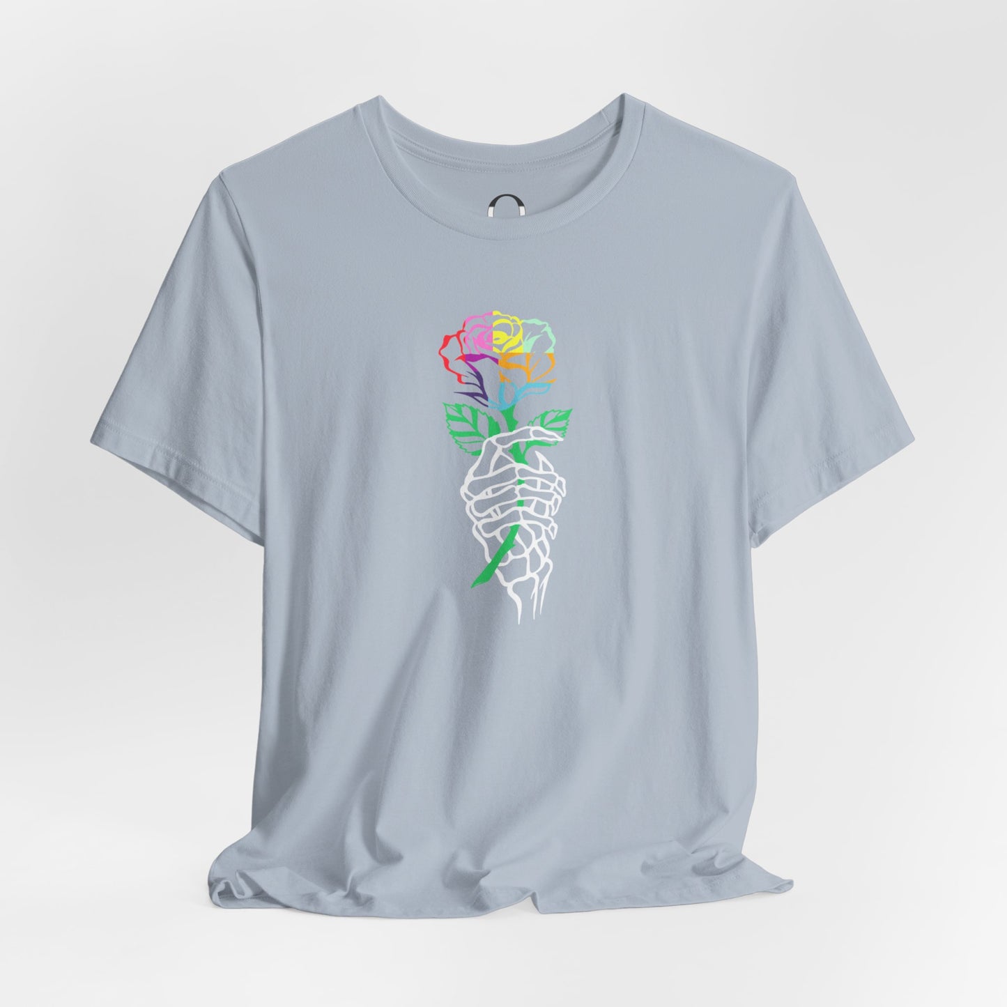 Skeleton Hand Holding Colorful Rose Tee