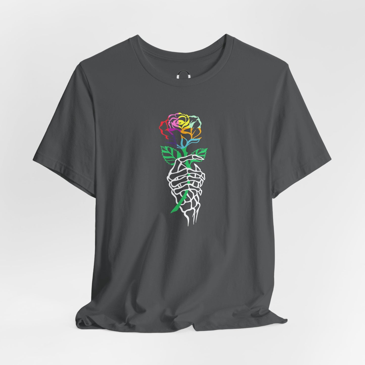 Skeleton Hand Holding Colorful Rose Tee