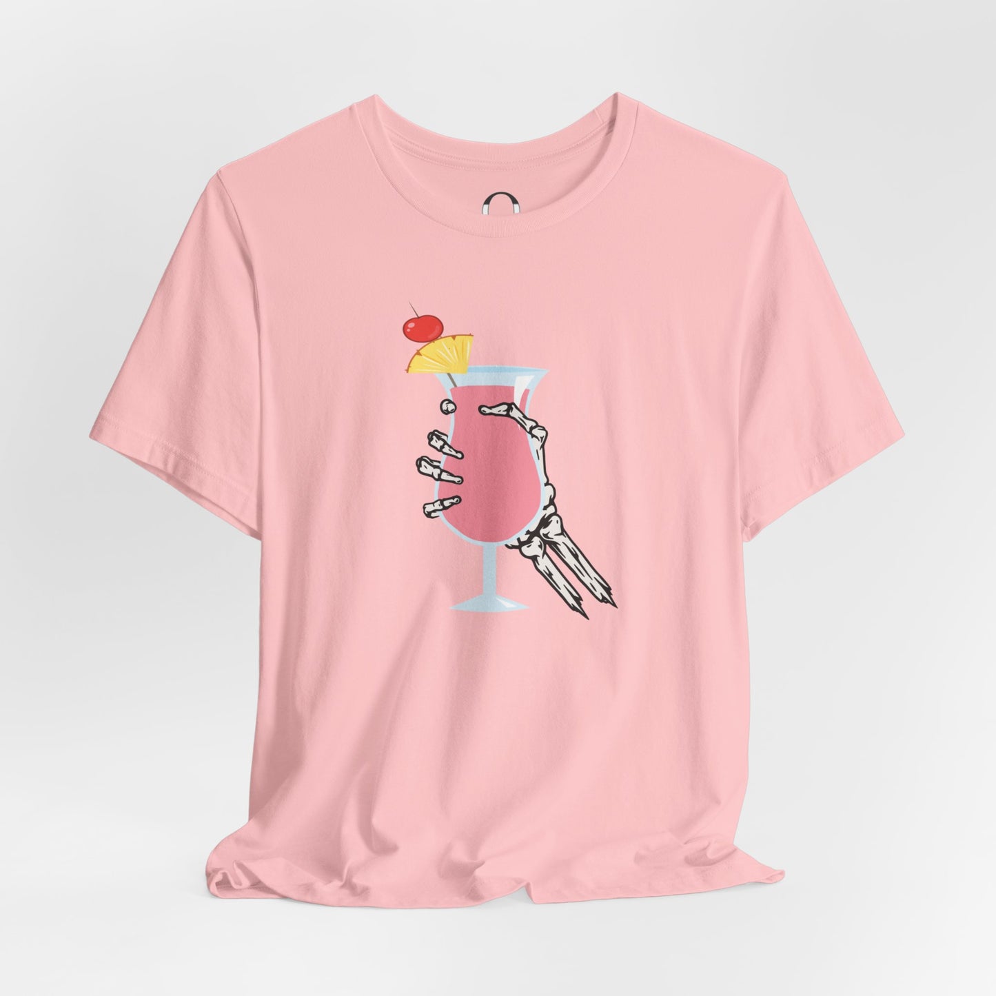 Skeleton Hand Holding Pink Summer Drink Tee