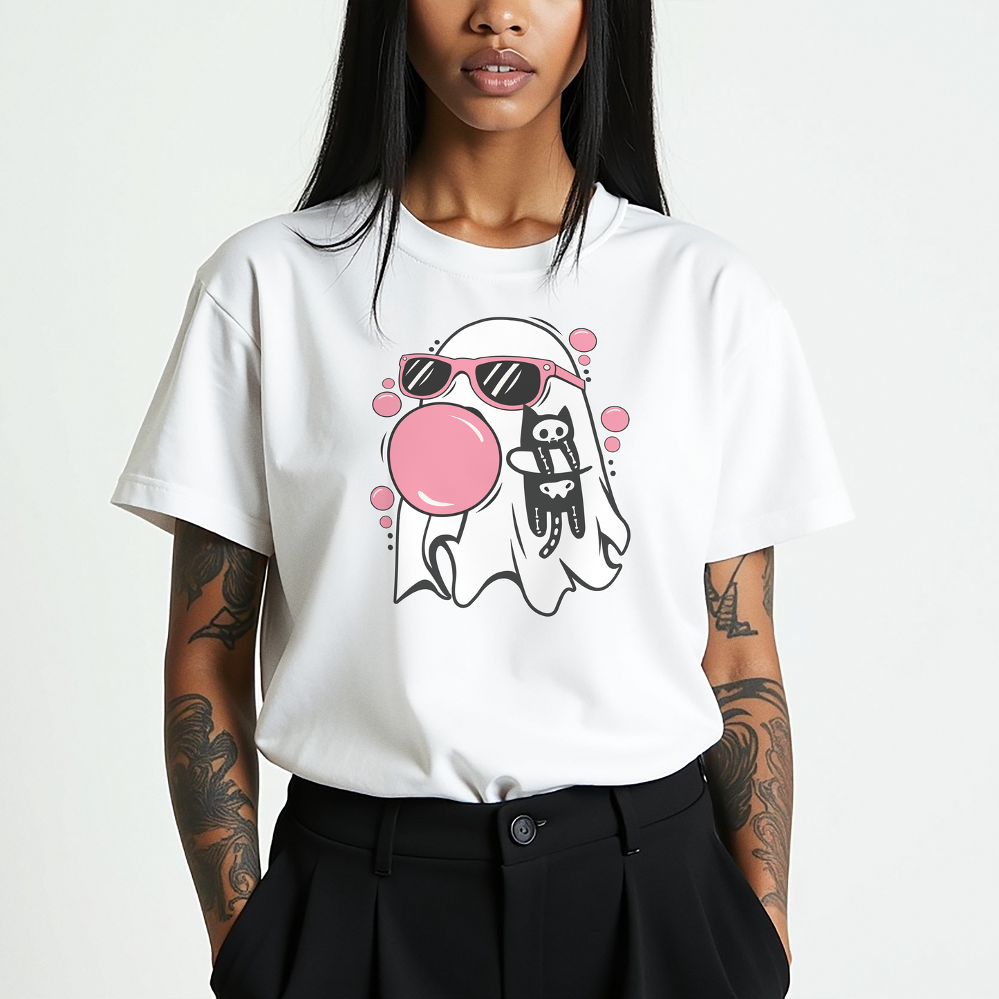 Pink Bubble Gum Ghost with Cat