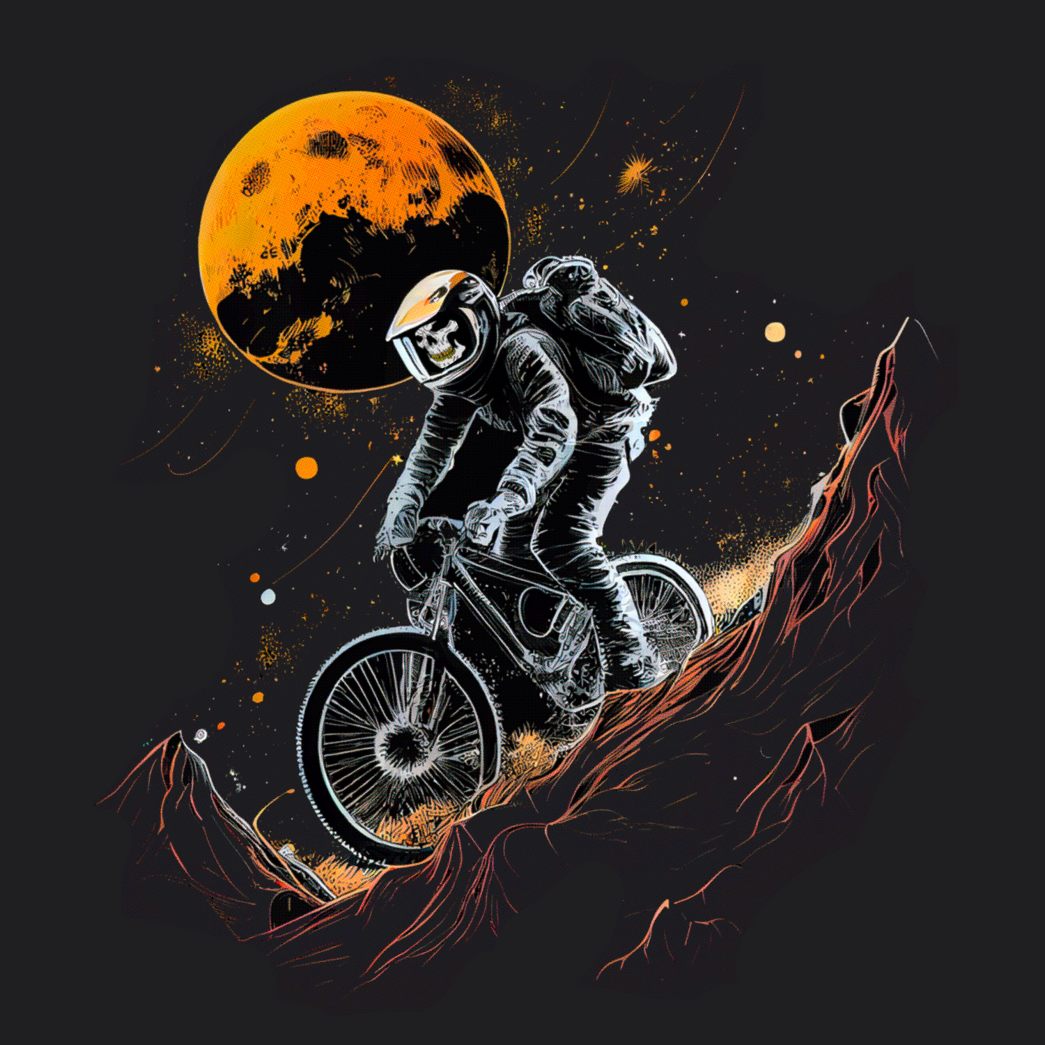 Skeleton Astronaut Mountain Bike