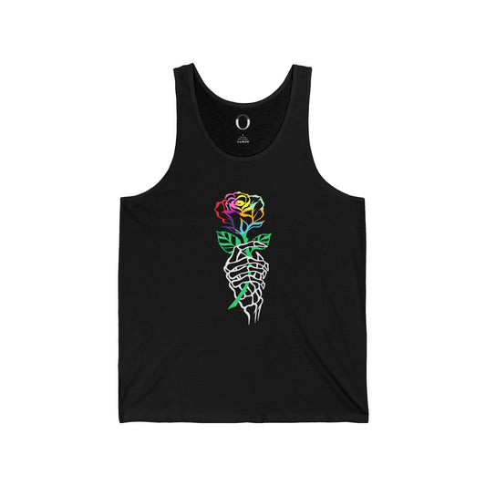 Skeleton Hand Holding Colorful Rose Tank