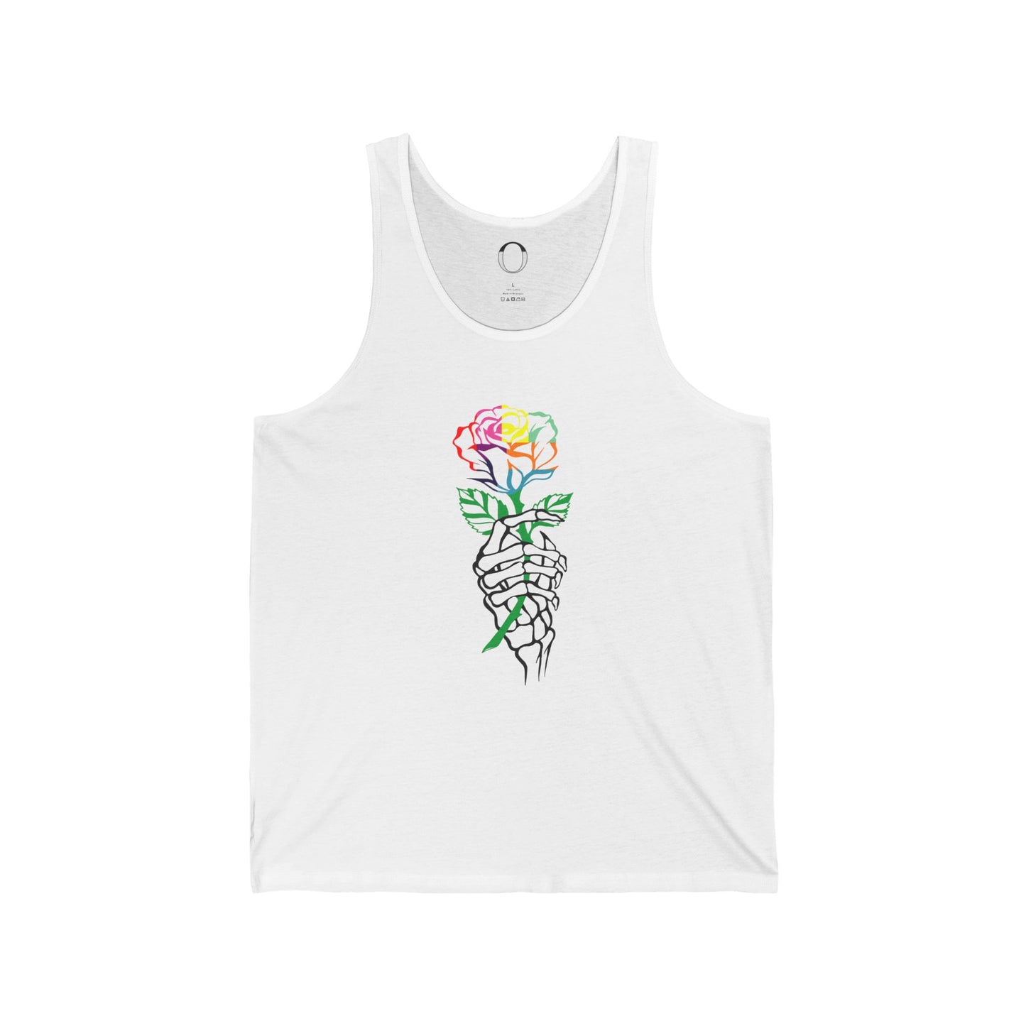 Skeleton Hand Holding Colorful Rose Tank