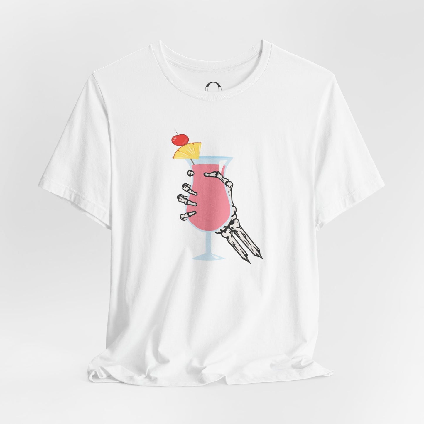 Skeleton Hand Holding Pink Summer Drink Tee