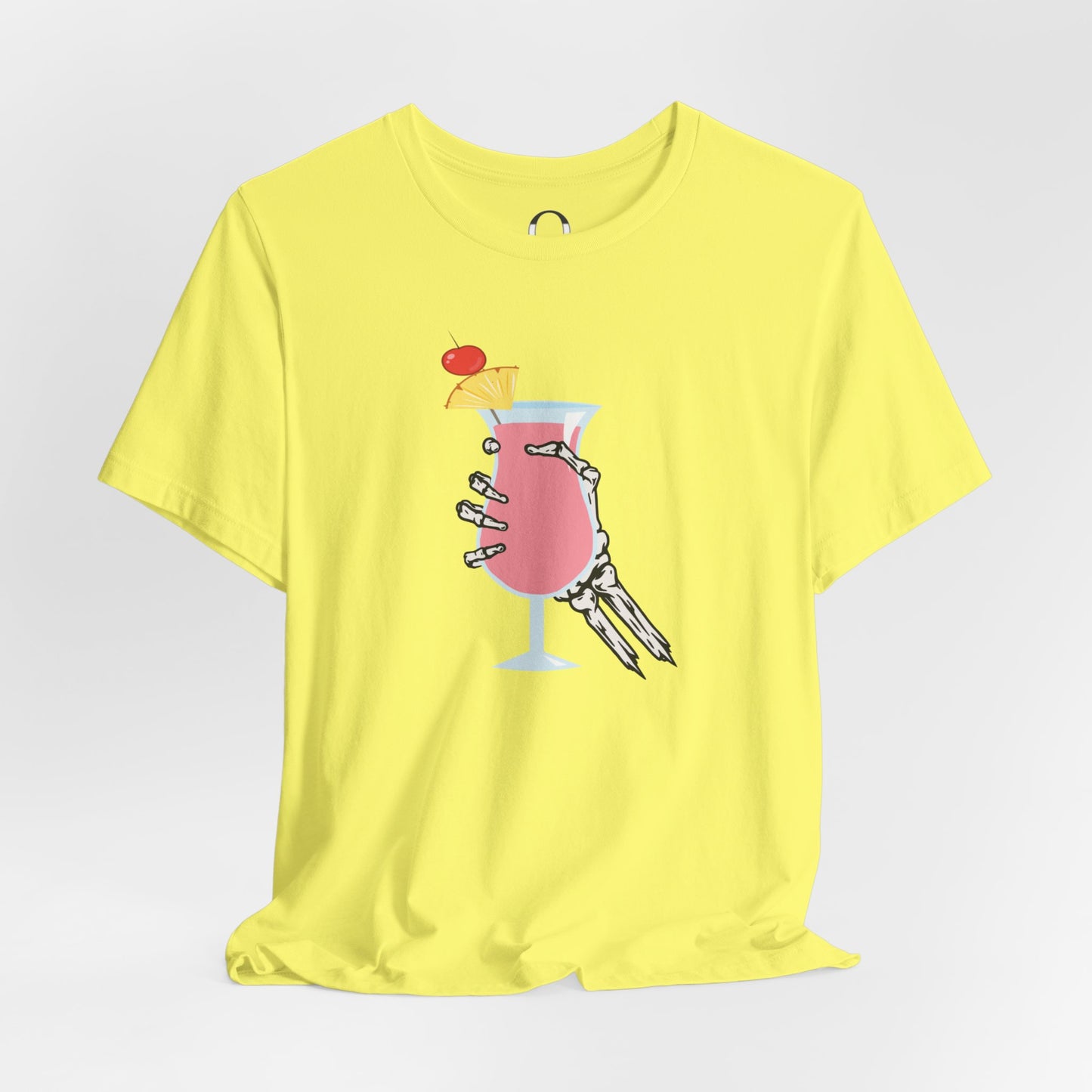 Skeleton Hand Holding Pink Summer Drink Tee