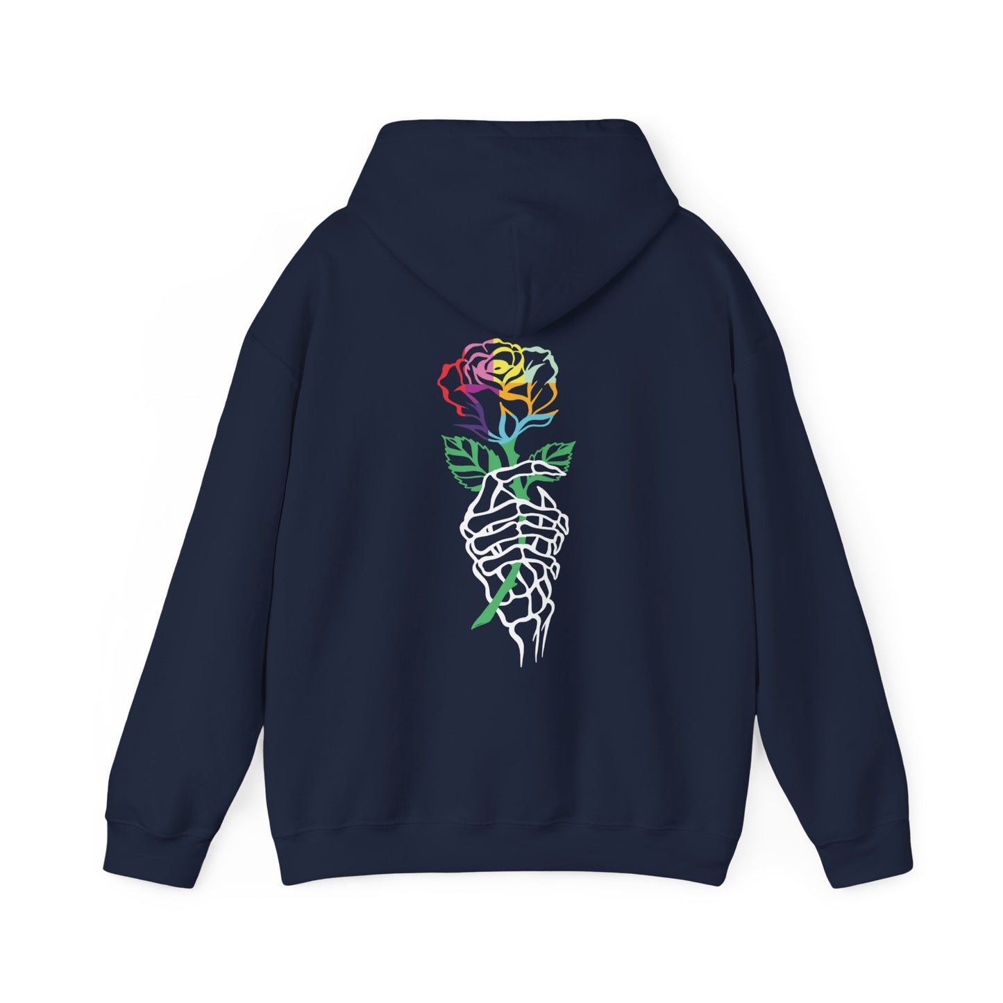 Skeleton Hand Holding Colorful Rose Hoodie_ F&B