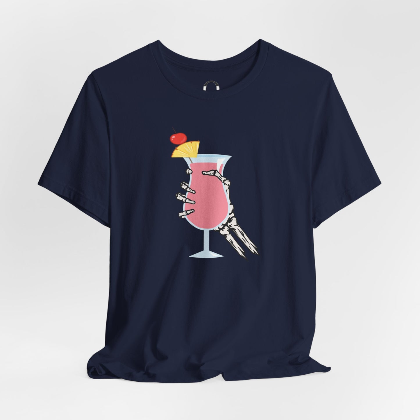 Skeleton Hand Holding Pink Summer Drink Tee