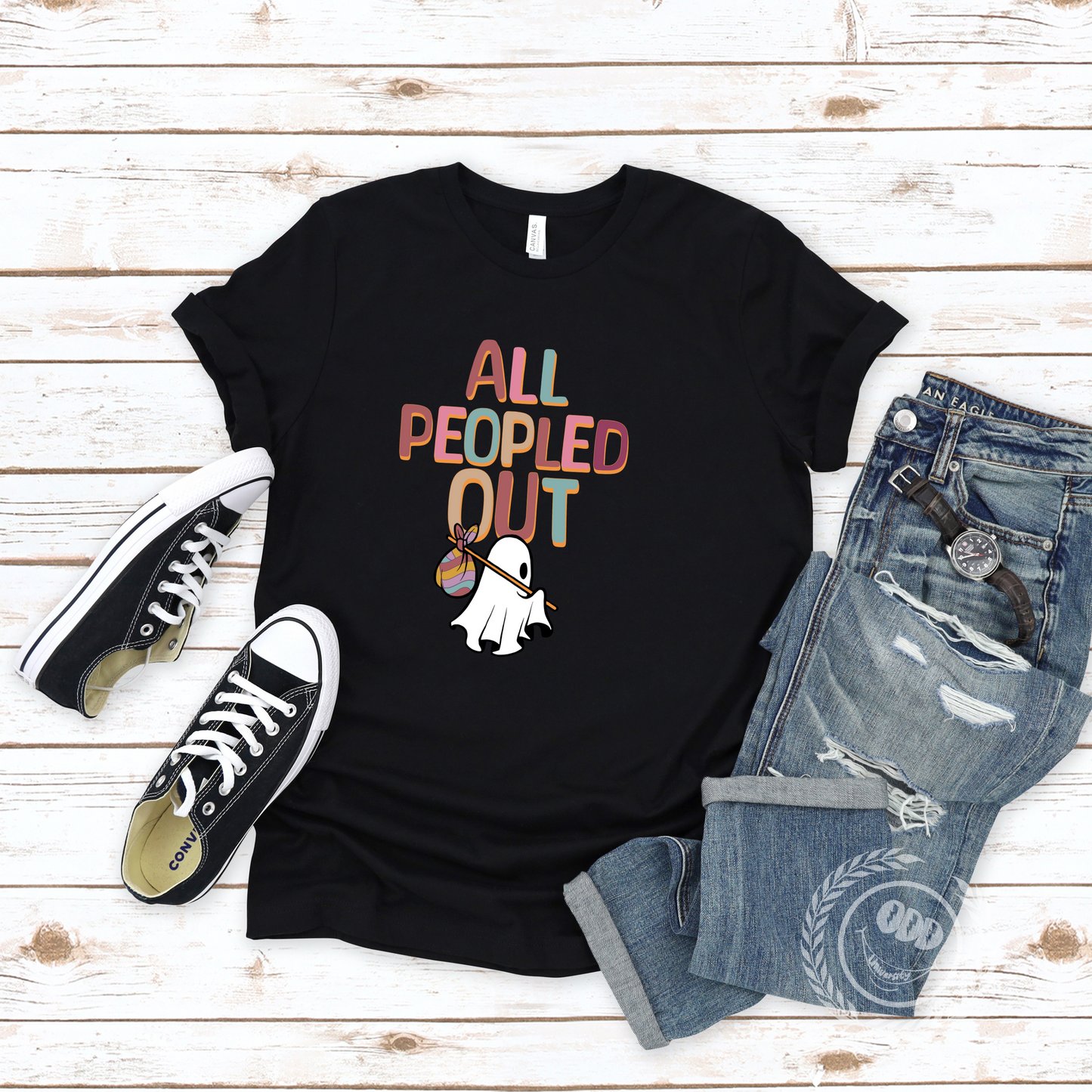 All Peopled Out  Colorful Text Tee